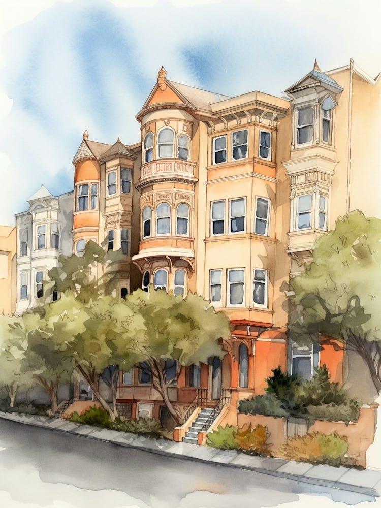 Pacific Heights San Francisco Neighborhood, Watercolour 3