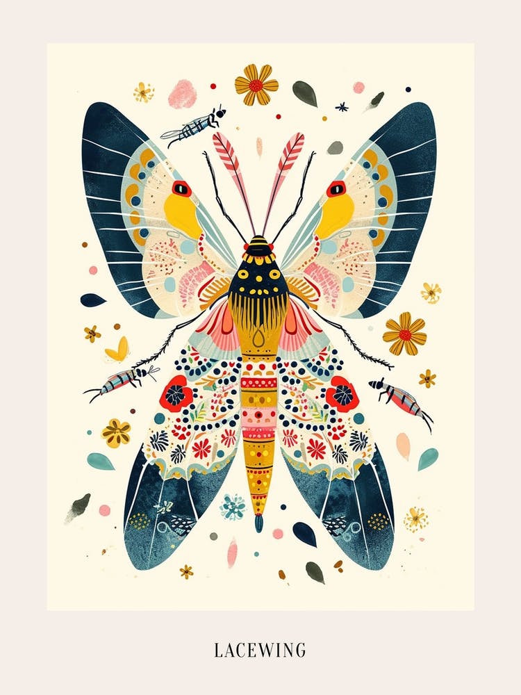Colourful Insect Illustration Lacewing 1 Poster