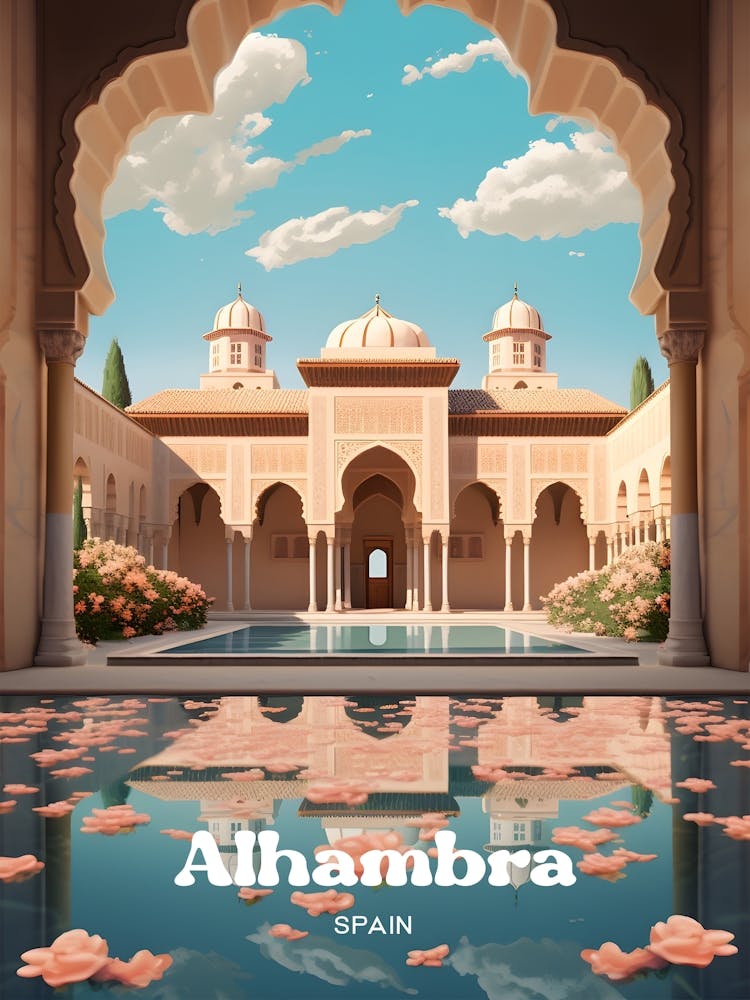 Alhambra Spain Palace Travel Illustration Art