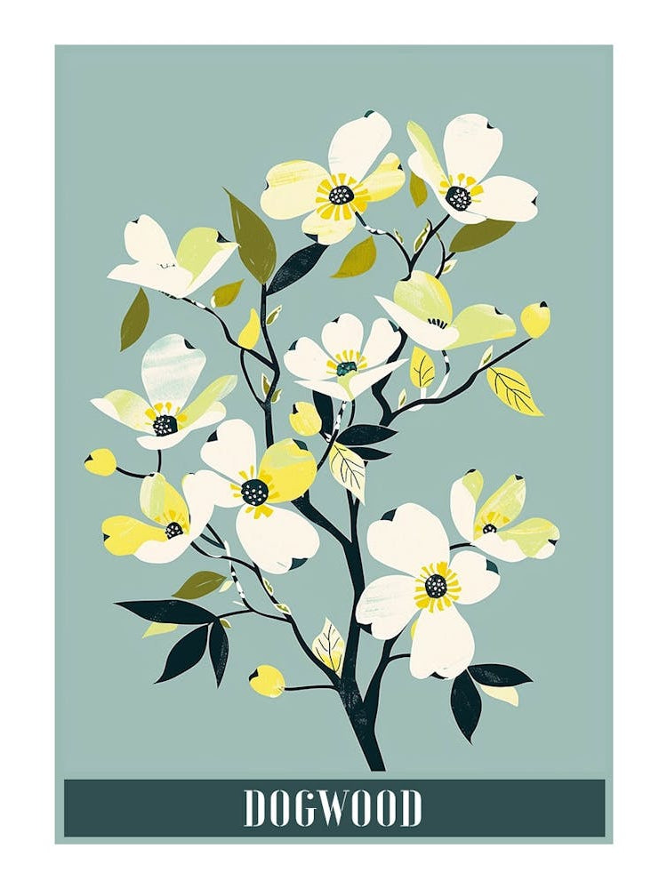 Dogwood Tree Flat Illustration 6 Poster