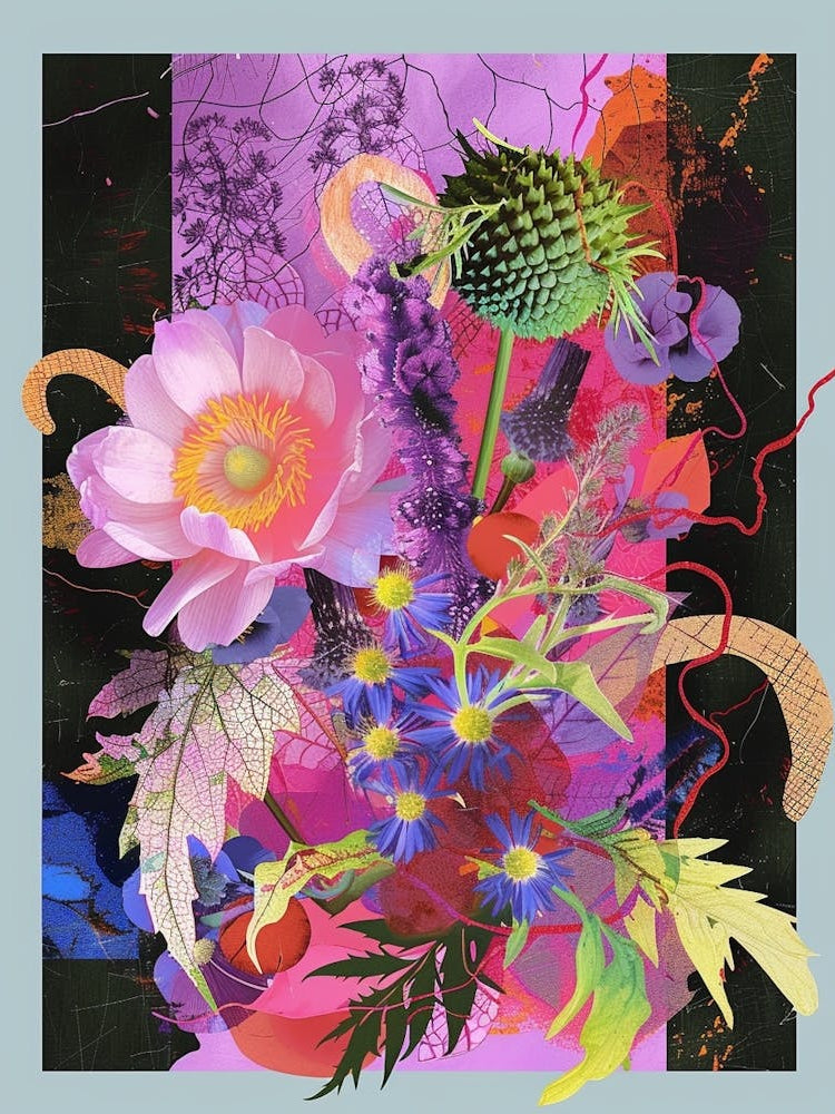 Scabiosa 4 Neon Flower Collage