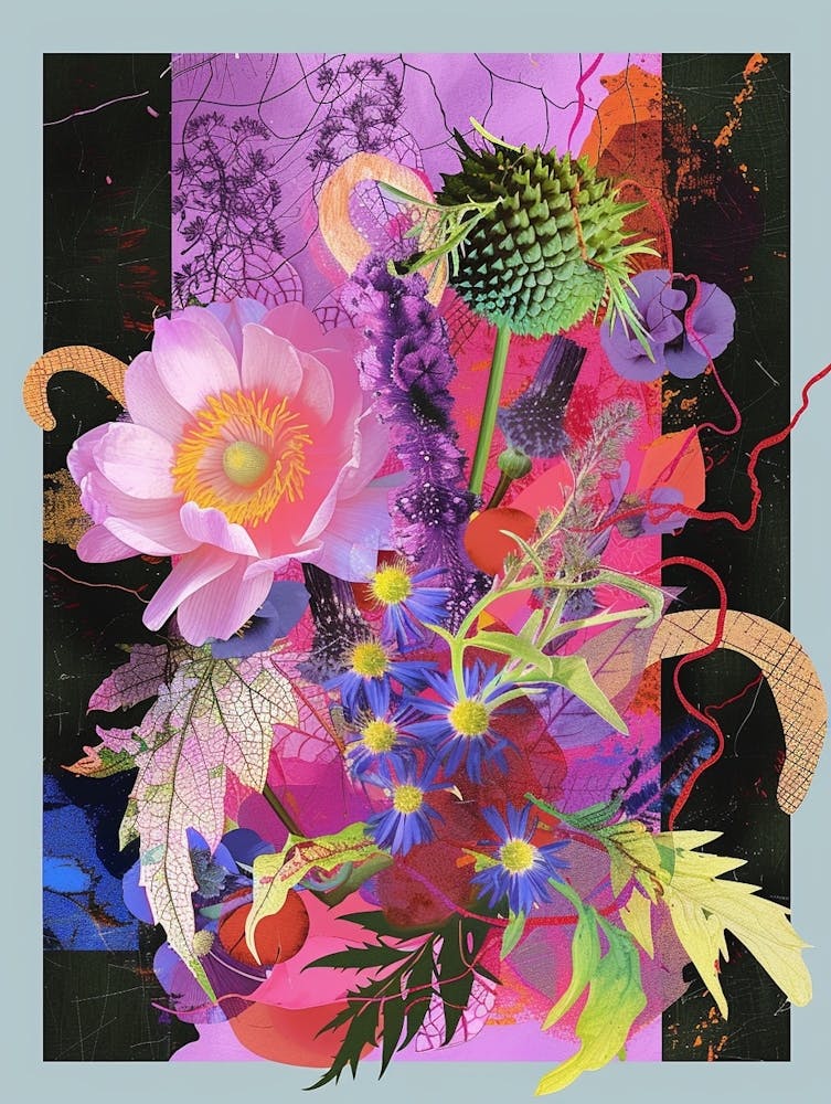 Scabiosa 4 Neon Flower Collage