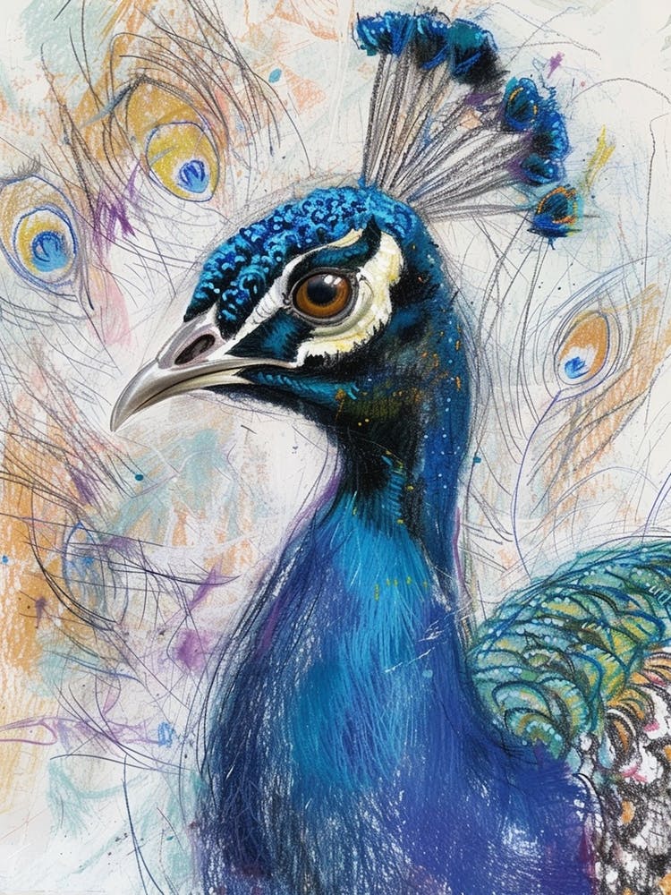 Colourful Peacock Portrait Sketch  1