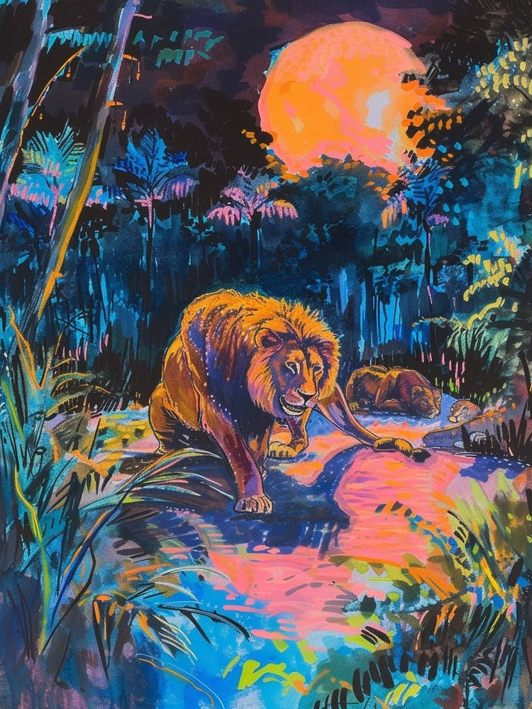 Masai Lion Night Hunt Fauvist Painting 4