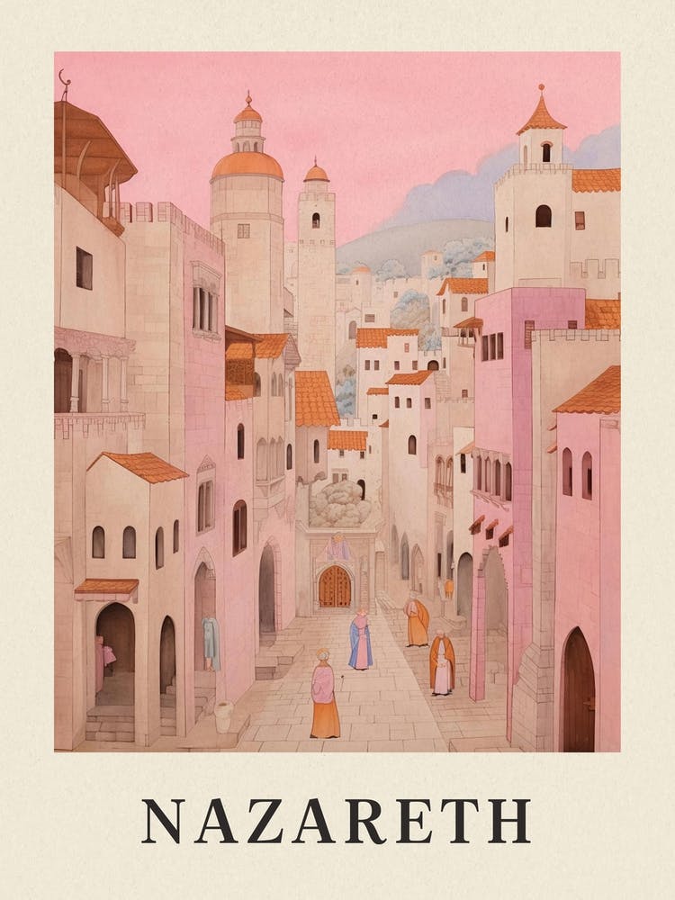 Nazareth Israel 1 Vintage Pink Travel Illustration Poster