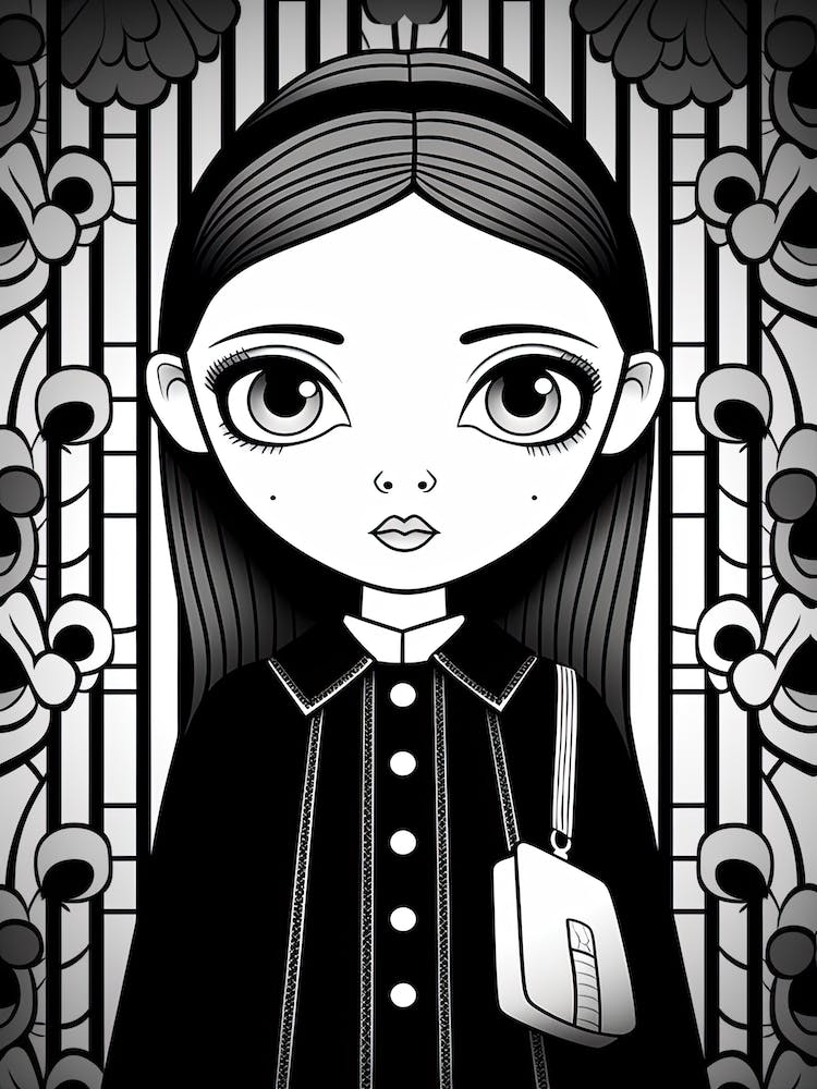 Wednesday Addams Line Art Cartoon 1 Fan Art