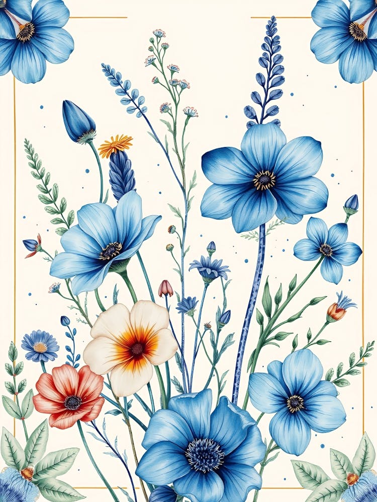 Watercolor Blue Flowers