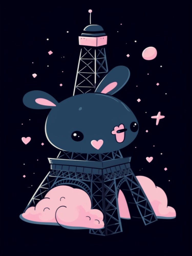 Eiffel Tower Paris France Kawaii Illustration 4