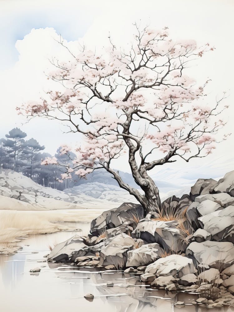 Yufuin In Oita, Japanese Brush Painting, Ukiyo E, Minimal 1