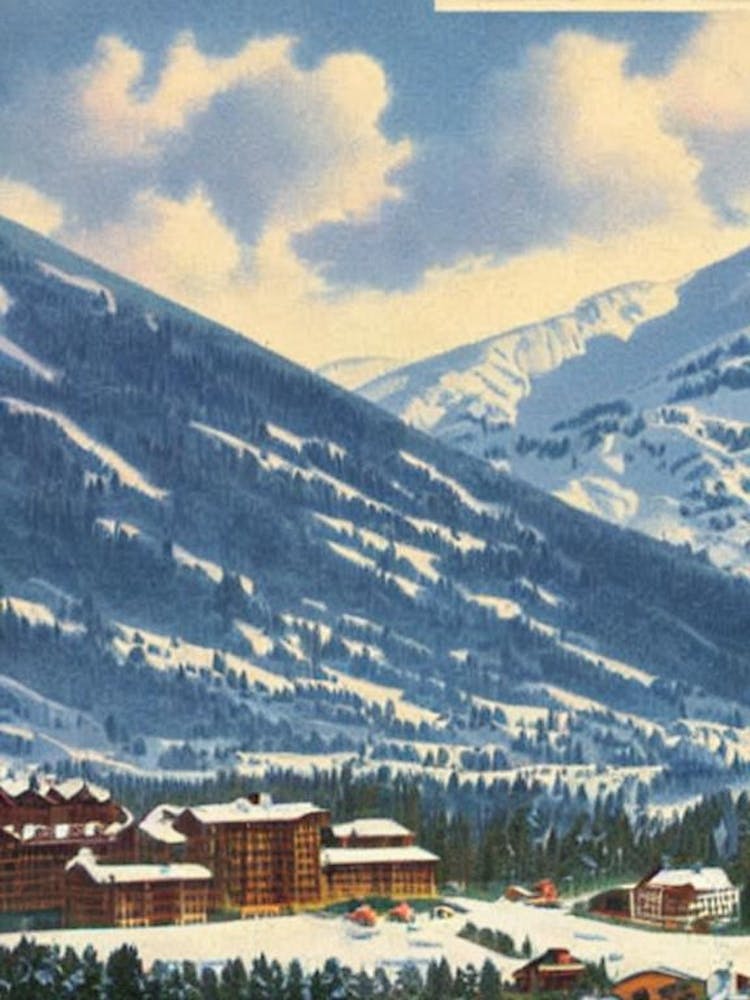 Les Deux Alpes, France Ski Resort Vintage Landscape 2 Skiing Poster