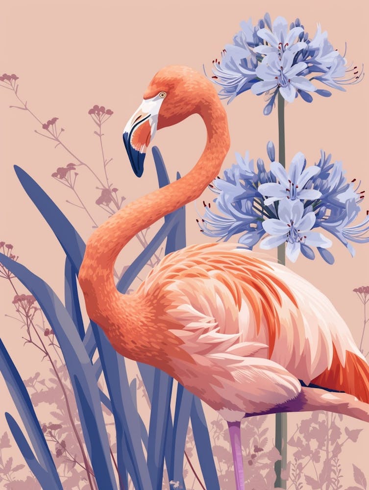 Flamant Américain et Agapanthe - Illustration Minimaliste 3