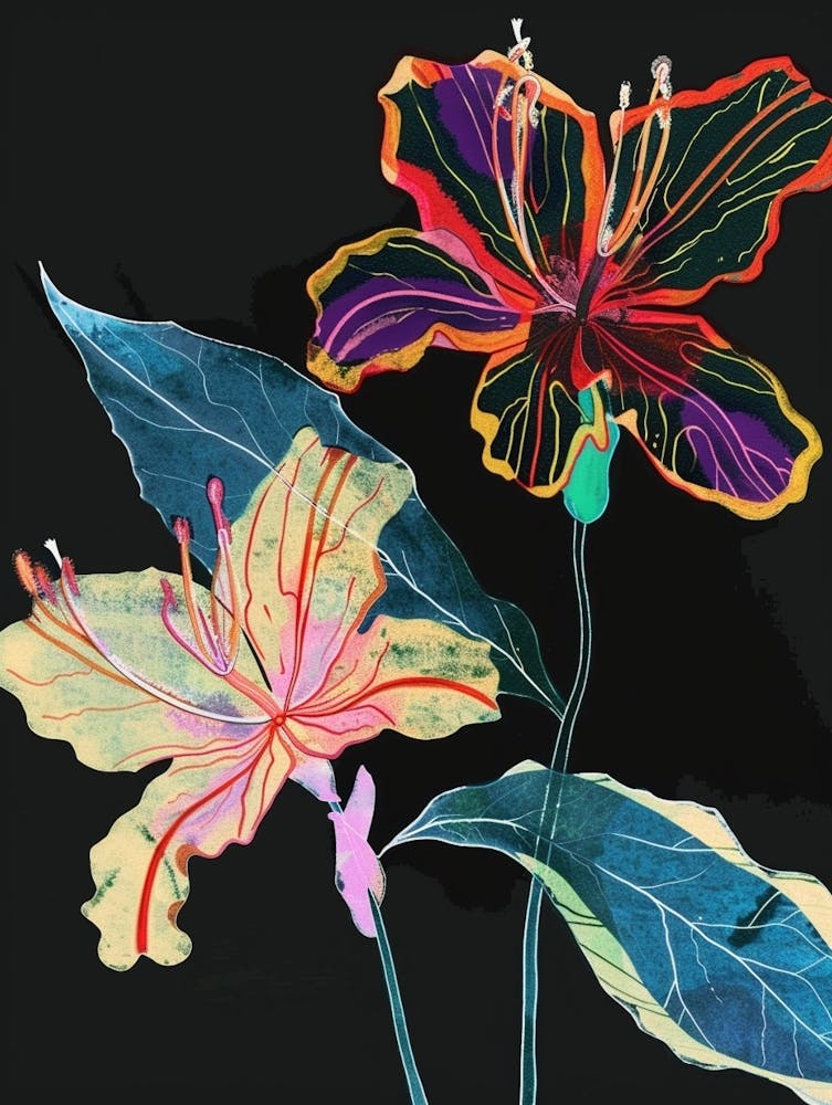 Neon Flowers On Black Coral Bells 3