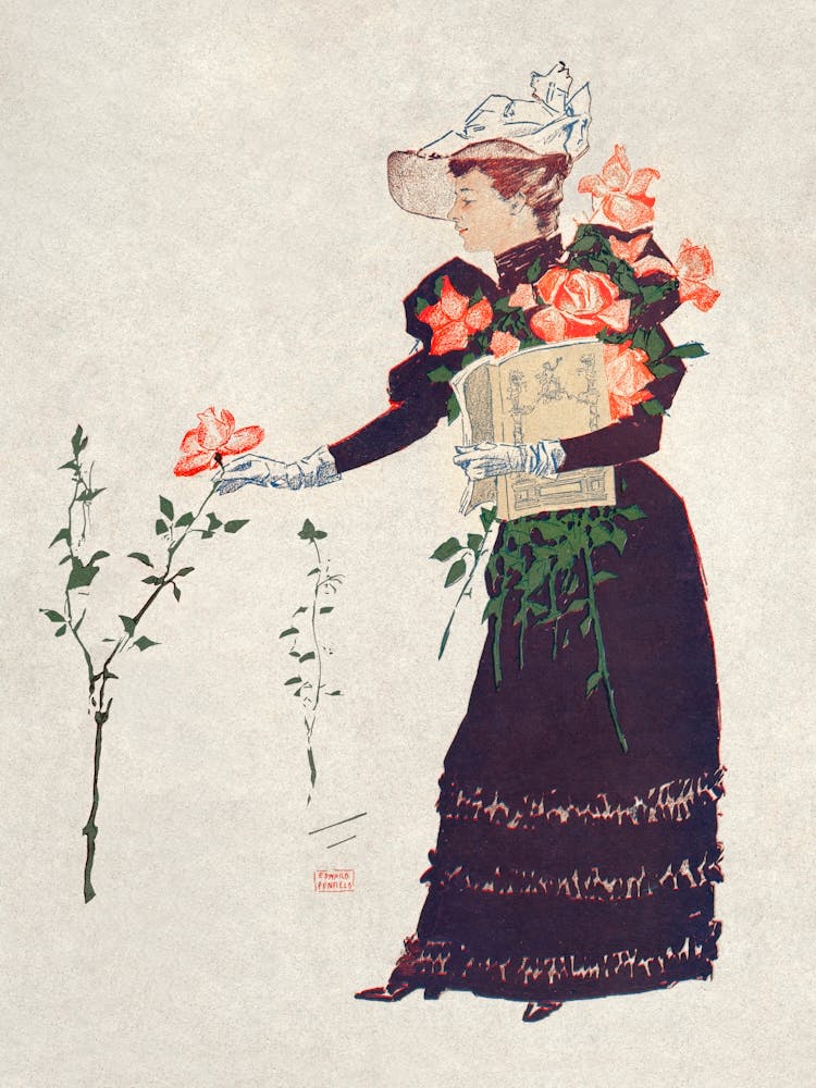 Woman Picking Up Flowers (1893), Edward Penfield