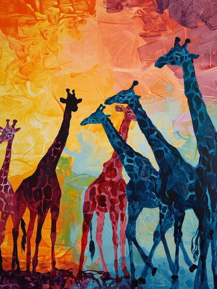 Textured Gouache Inspired Giraffe Herd