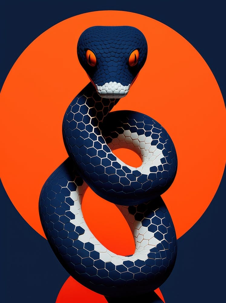 Blue Snake On Orange Background