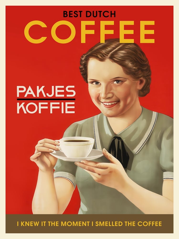 Van Nelle's Kaffee, Niederlande/Holland, 1936 — Vintage Holländisches Kaffee-Poster (Holland 1950er Küchen-Wandkunst, Retro-Café-Druck)