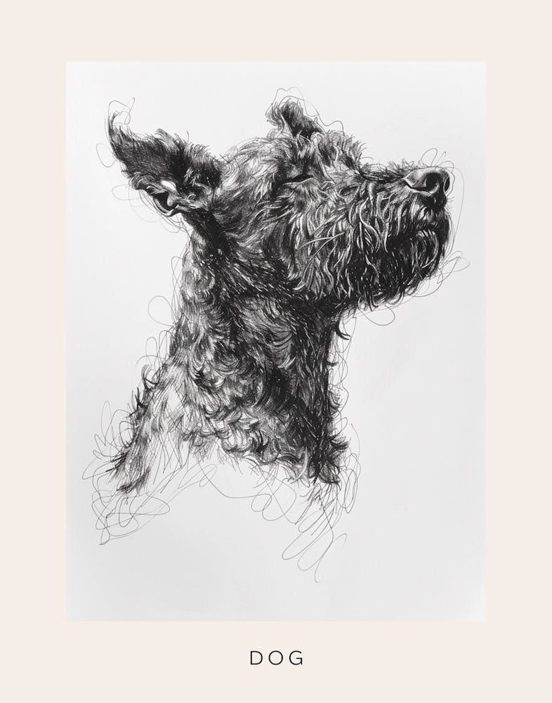 Furry Short Haired Dog Line Sketch 2 Poster