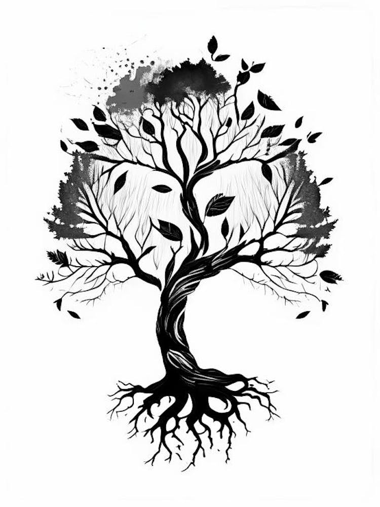 Family Tree Symbol 1 Black And White Painting