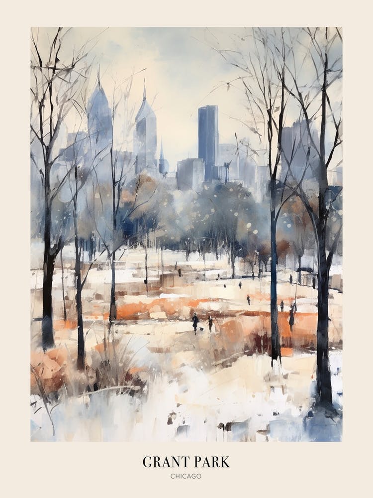 Winter City Park Poster Grant Park Chicago United States 1
