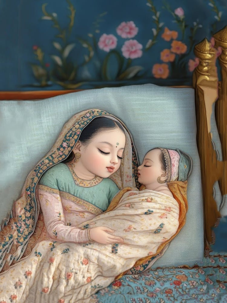 Indian Miniature Painting of Mother And Child