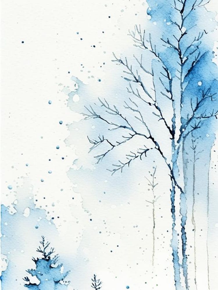 Winter Scenery, Snowflakes, Minimalist Watercolour 4