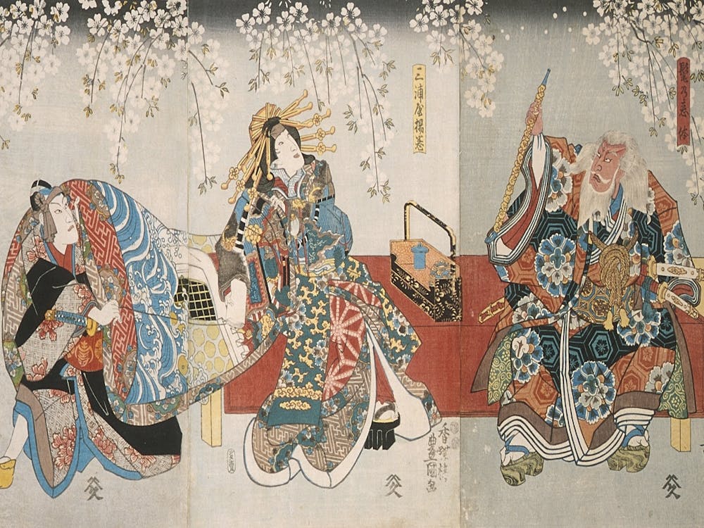 Ichikawa Kodanji Iv As Hige No Ikyū, Bandō Shūka I As Miuraya Agemaki, And Ichikawa Danjūrō Viii As Agemaki No