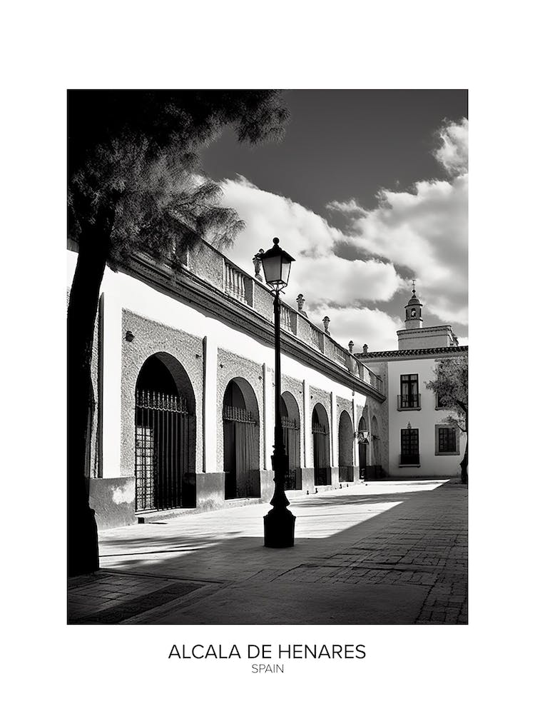 Poster Of Alcala De Henares, Spain, Black And White Analogue Photography 3