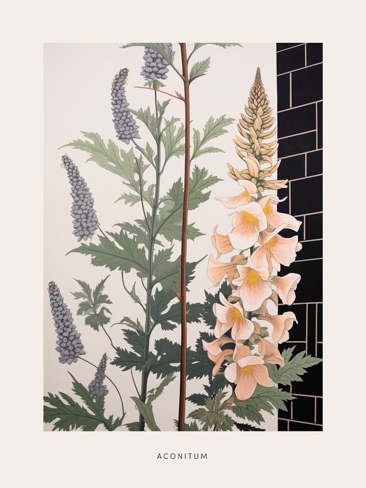 Flower Illustration Aconitum 4 Poster