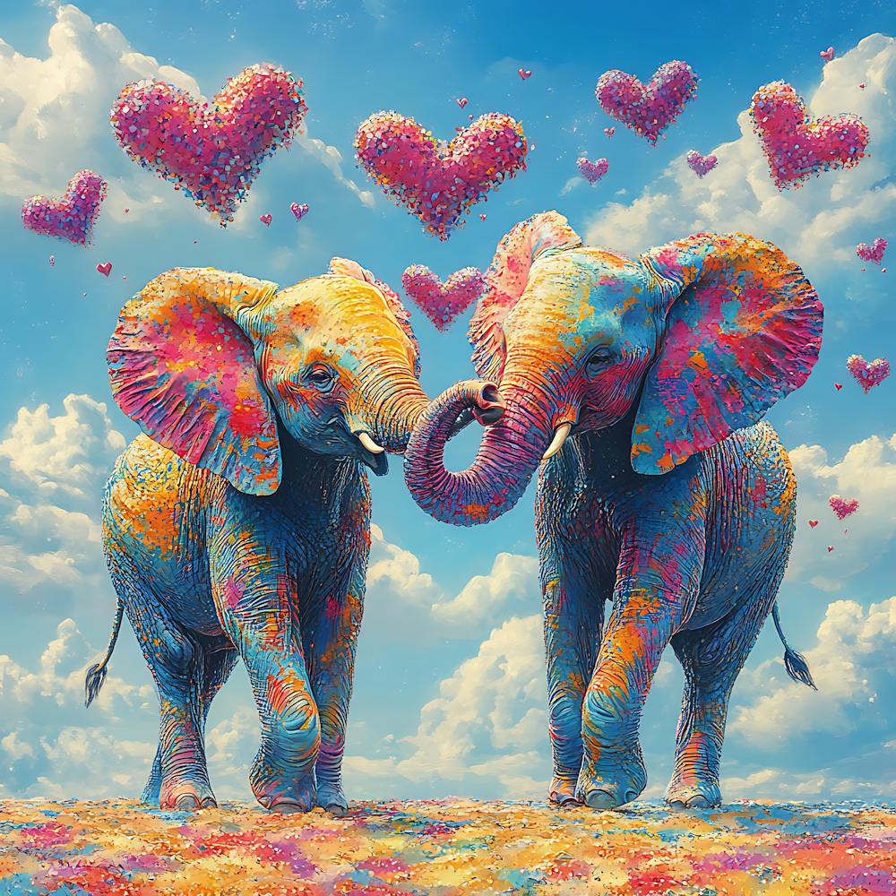 Love of Elephants Abstracted Under a Cloud of Hearts