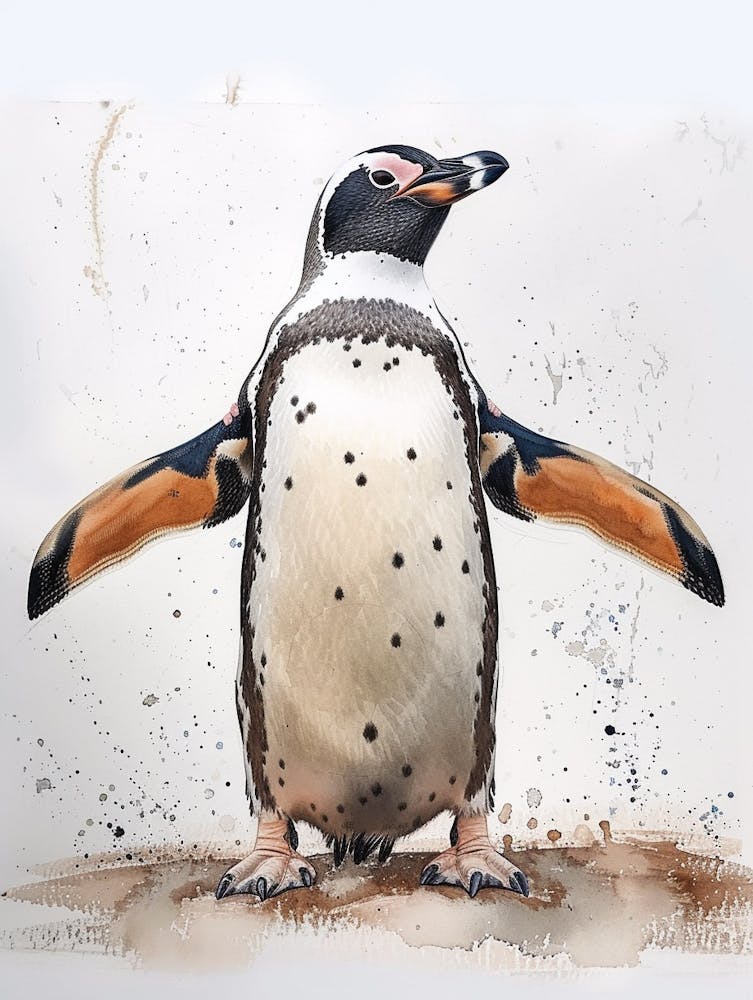 Humboldt Penguin Gold Harbour Watercolour Painting 3