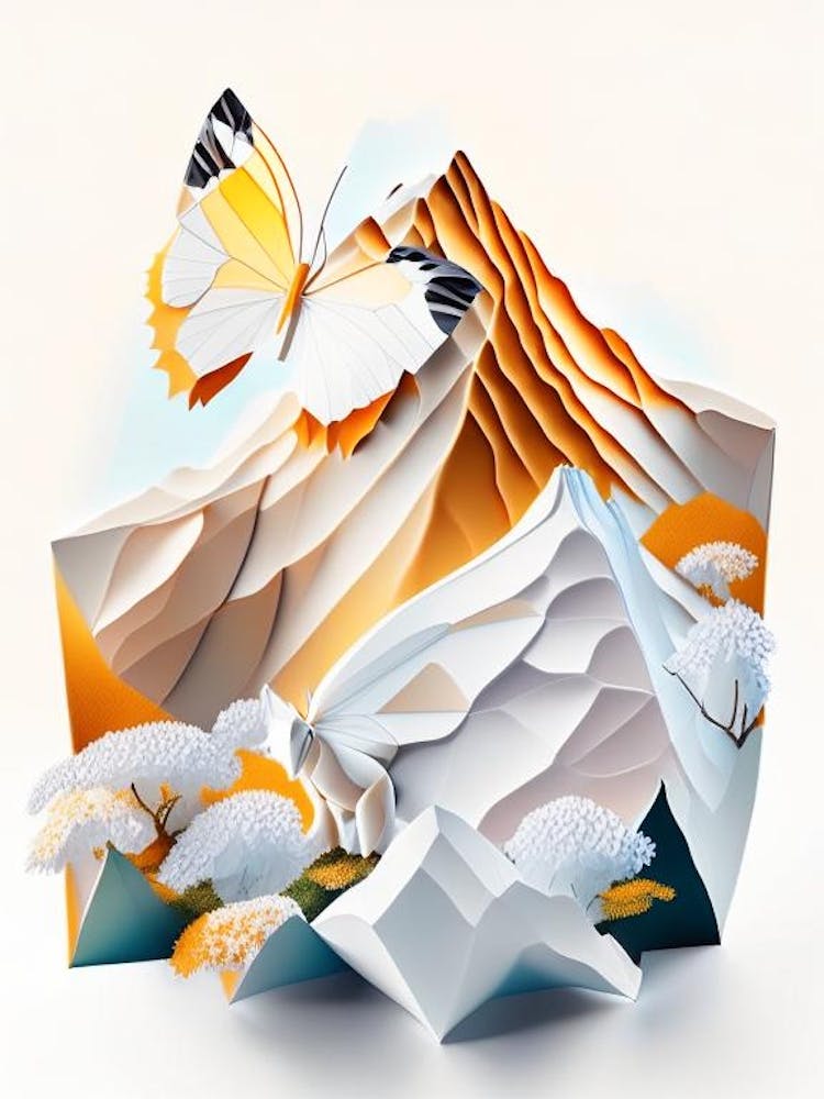 Apollo Butterfly In Mountain Landscape Origami Style 1