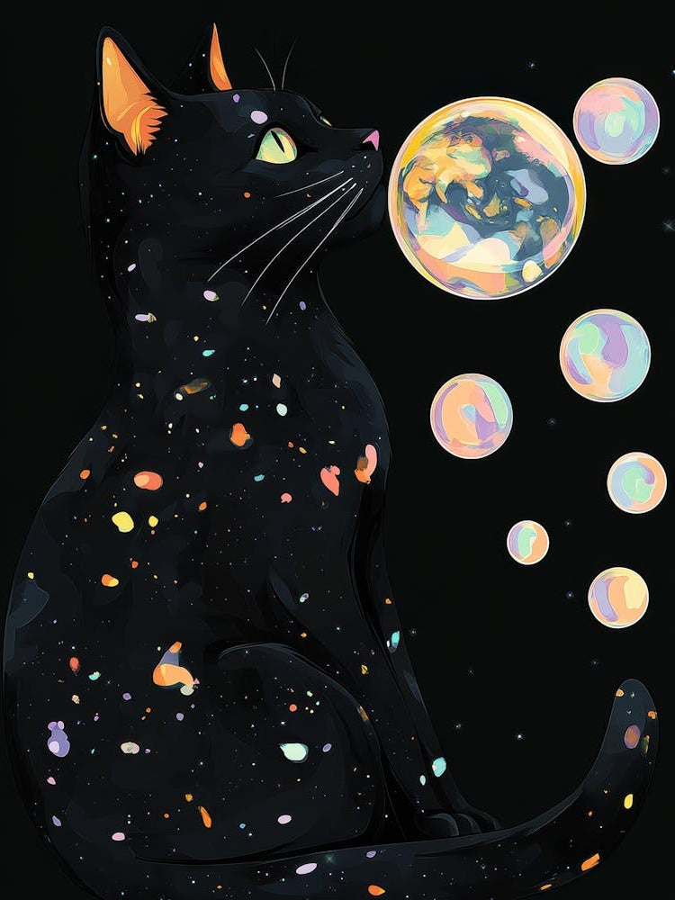 Black Cat With Bubbles