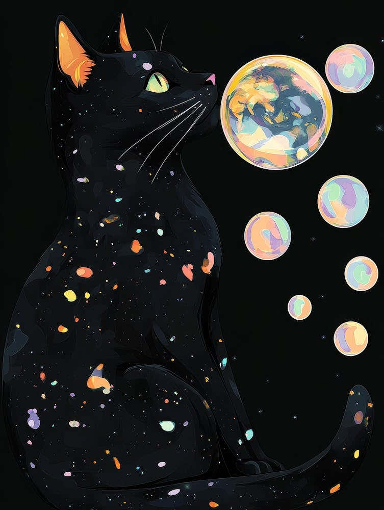 Black Cat With Bubbles