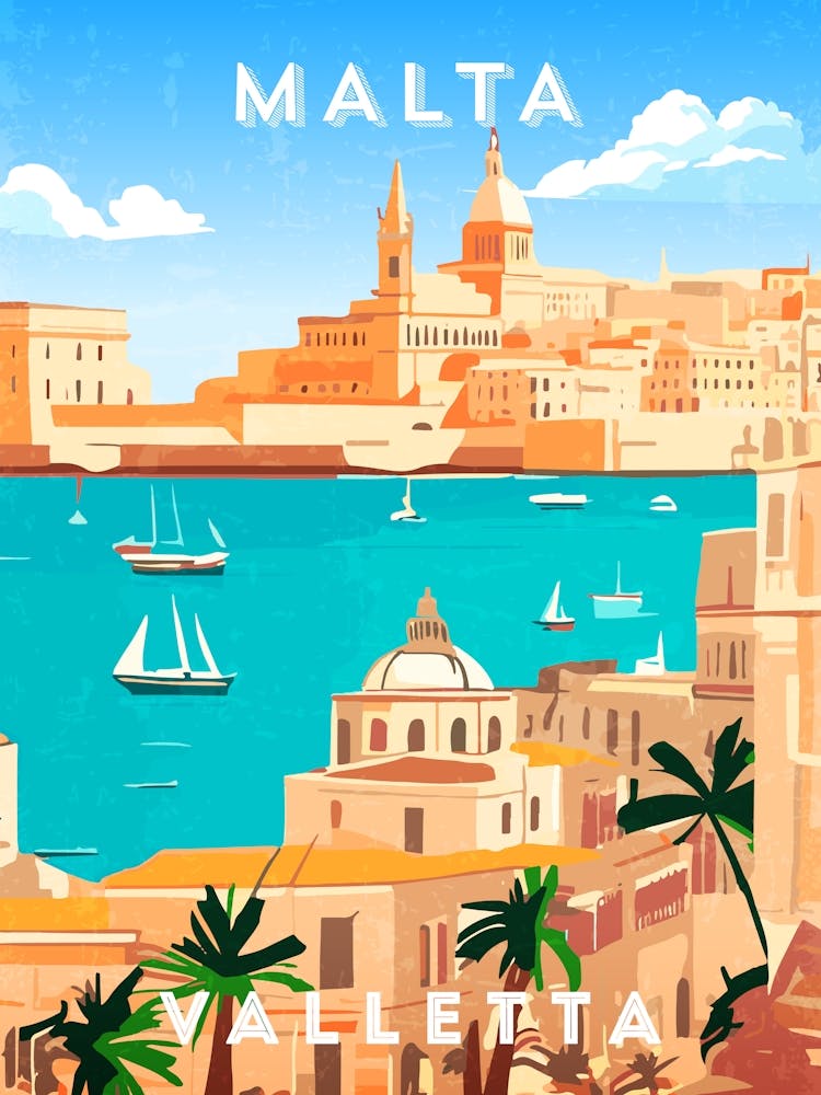Malta, Valletta — Retro travel minimalist poster 7