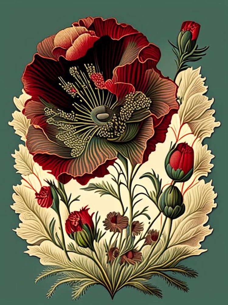 Poppy 1 Floral Botanisches Vintage-Poster Blume