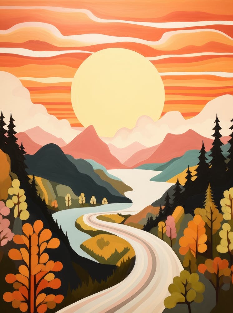 Route au coucher du soleil