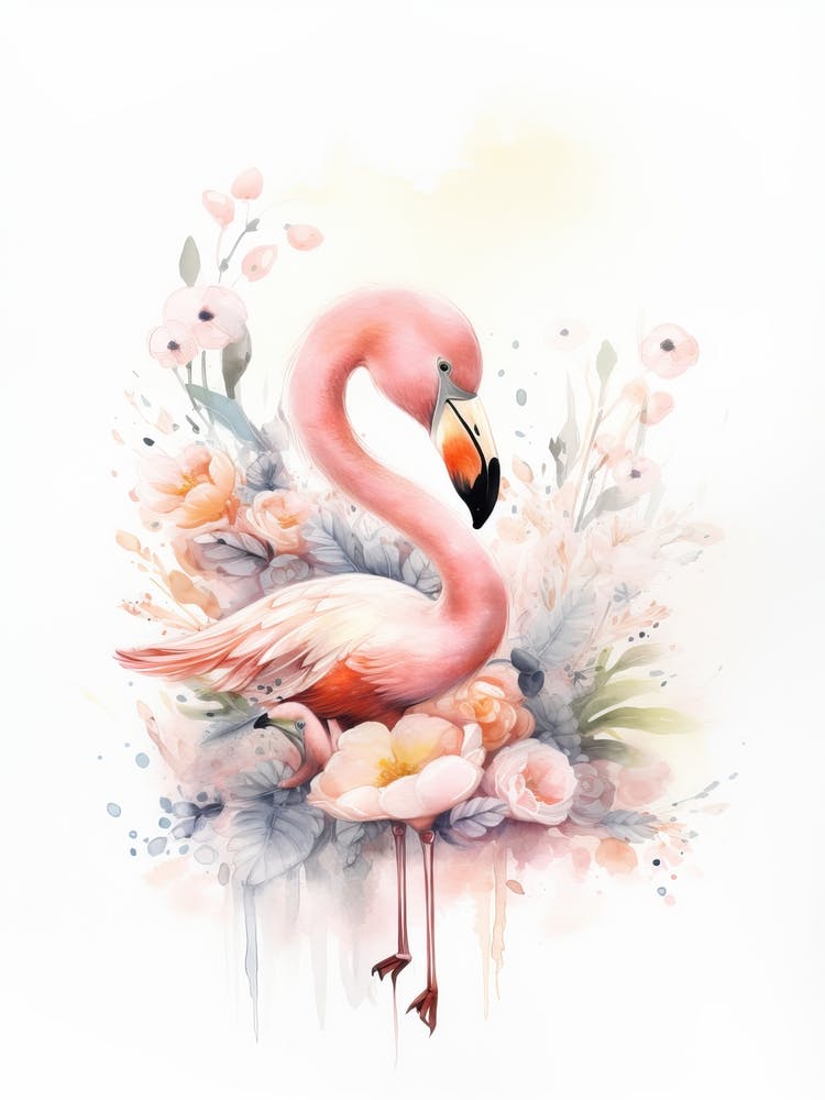 Florales Babyrosa Flamingo Aquarell 2