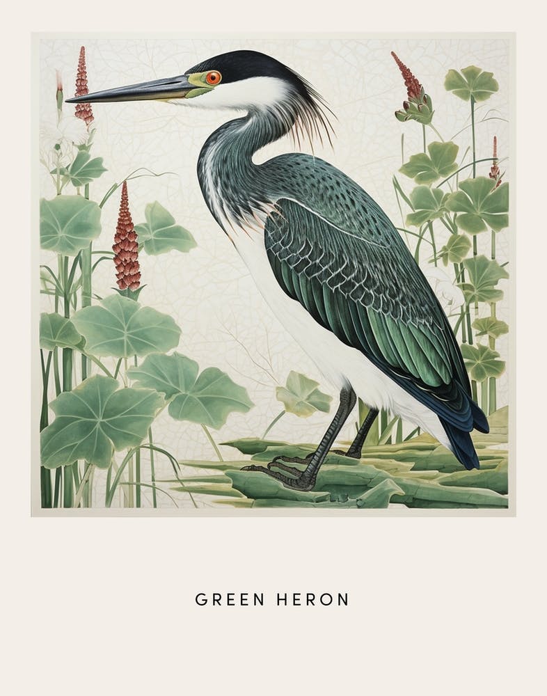 Ohara Koson Inspired Bird Painting Green Heron 4 Poster