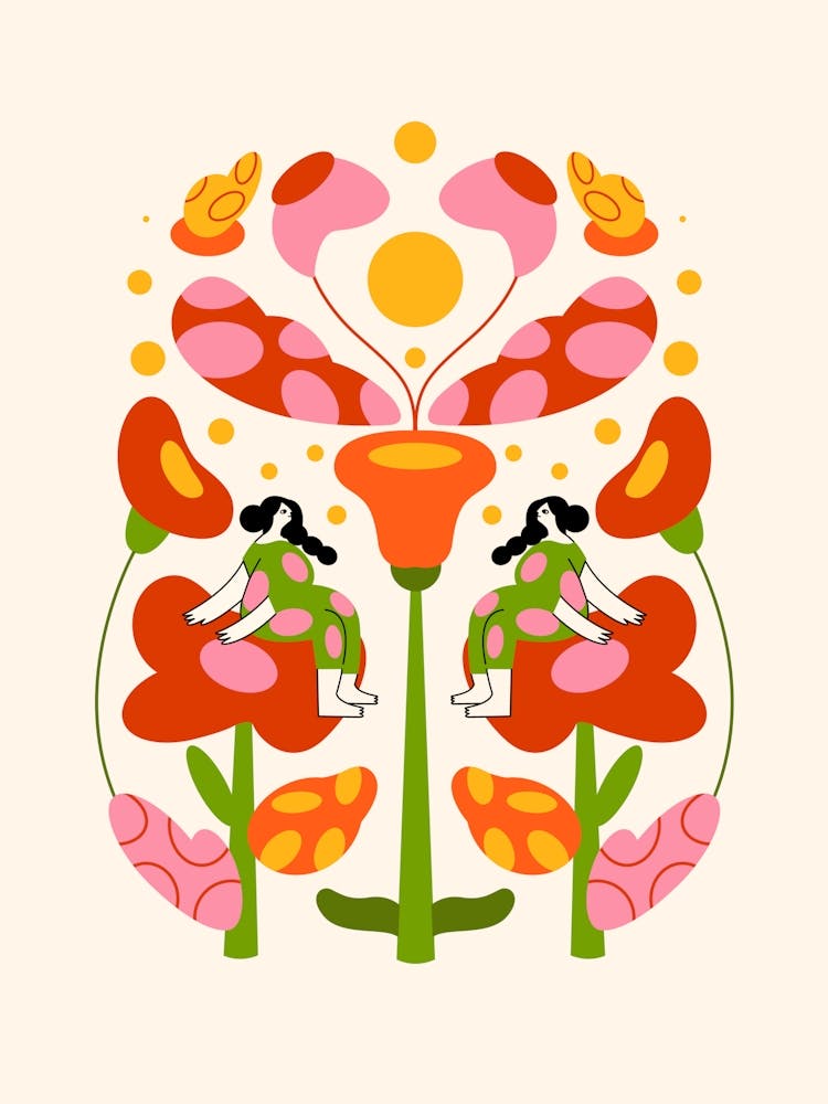 Women Sitting On Flowers 1