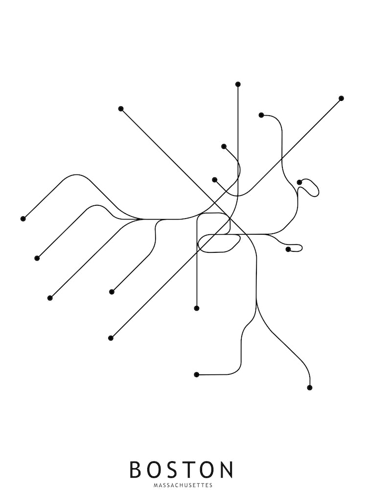 Boston Subway White Map