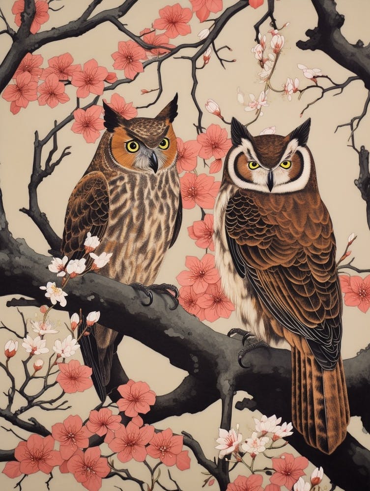 Affiche oiseaux Art Nouveau Grand-duc d'Amérique 2