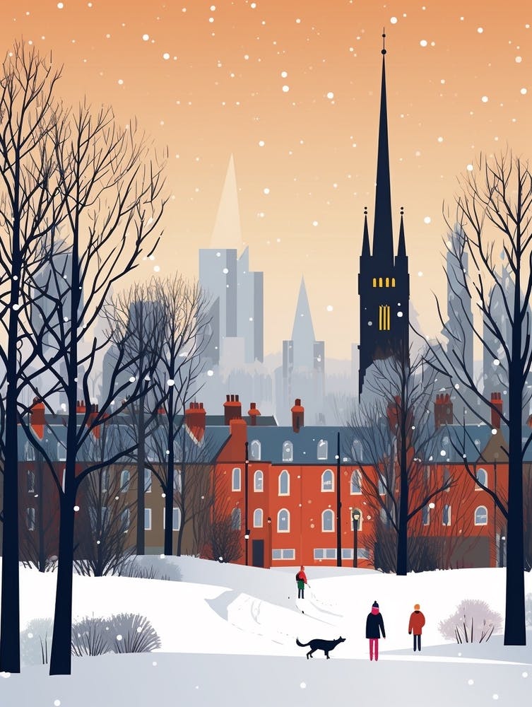 Retro Winter Illustration Glasgow United Kingdom 2