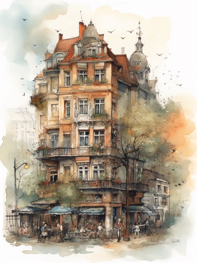 Schoneberg Berlin Neighborhood, Watercolour 2