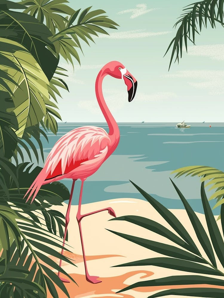 Greater Flamingo East Africa Kenya Tropical Illustration 1
