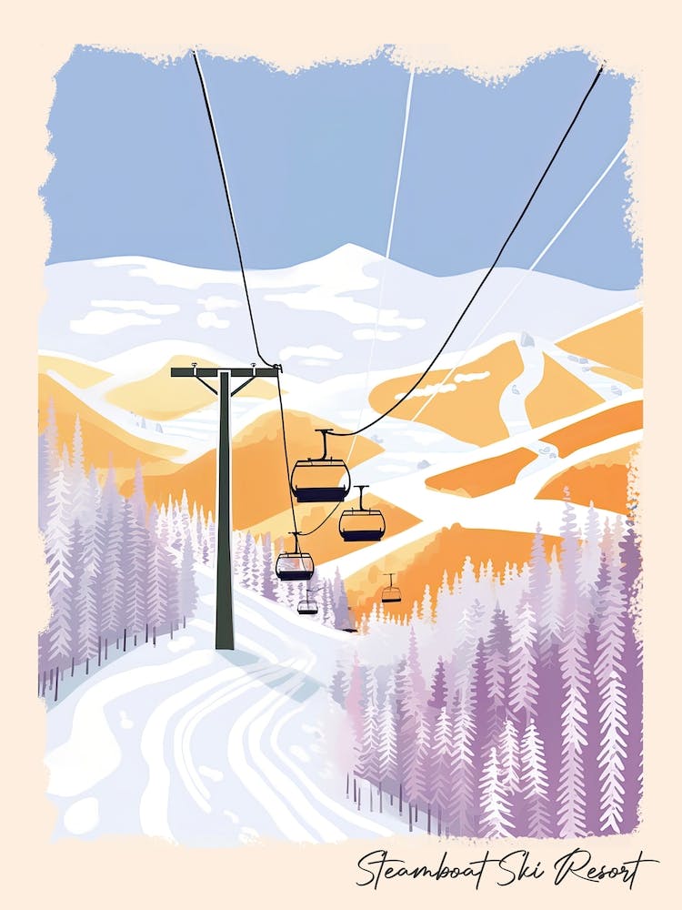 Poster Of Steamboat Ski Resort   Colorado, Usa, Ski Resort Pastel Colours Illustration 2