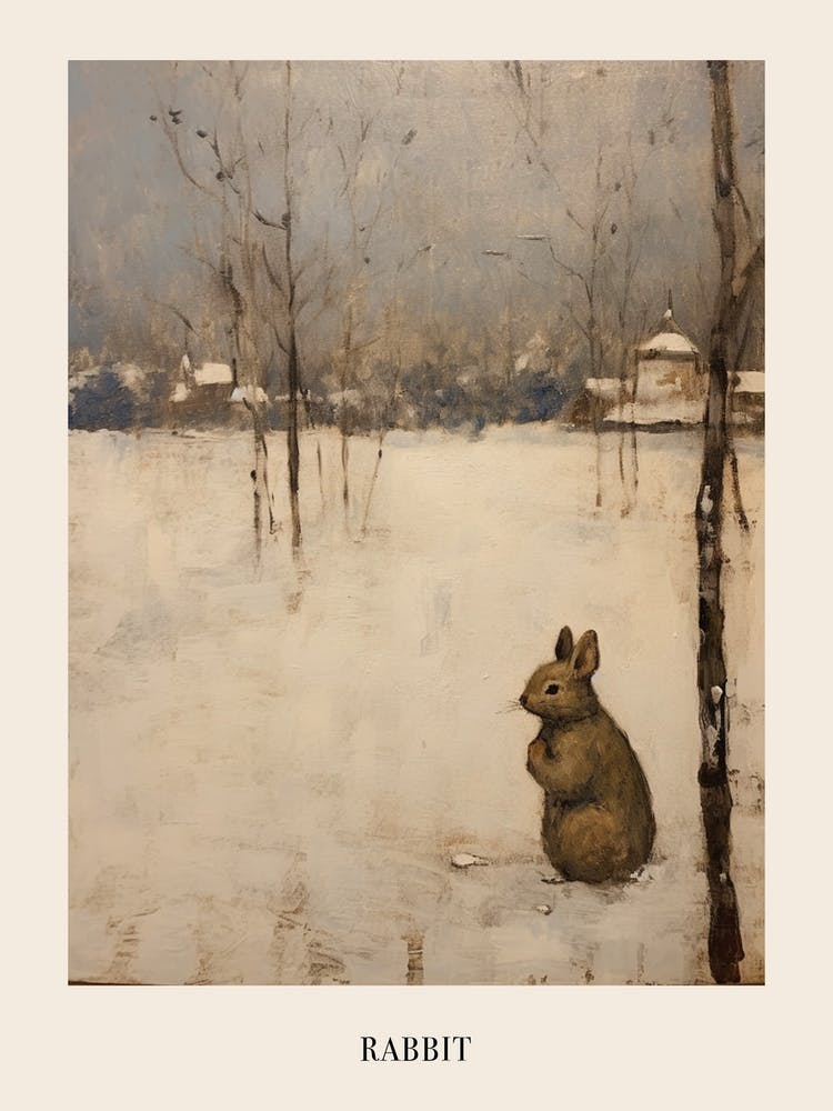Vintage Winter Animal Painting Poster Rabbit 3