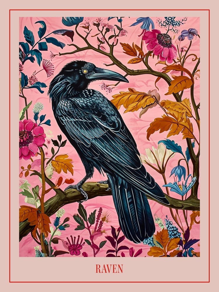 Floral Animal Painting Raven 3 Poster