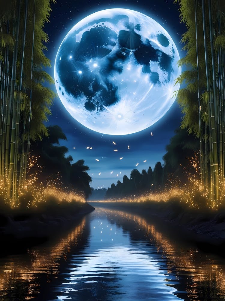 Full Moon Over Bamboo Forest