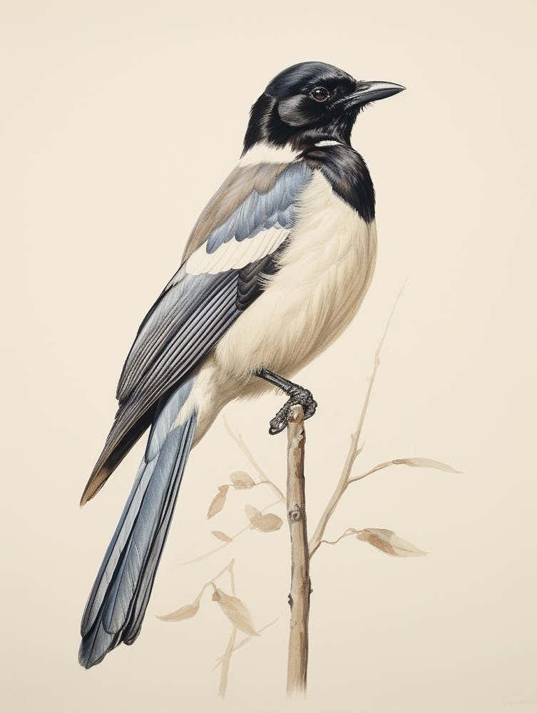 Vintage Bird Drawing Magpie 2