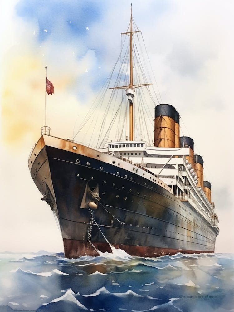 Titanic Ship On The Sea Watercolour 3